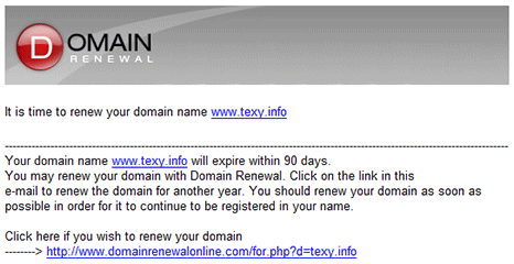 Domain Renewal e-mail