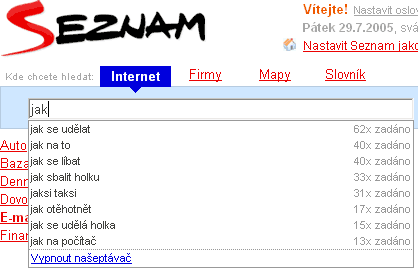 screenshot našeptávače ze Seznam.cz pro slovo „jak“